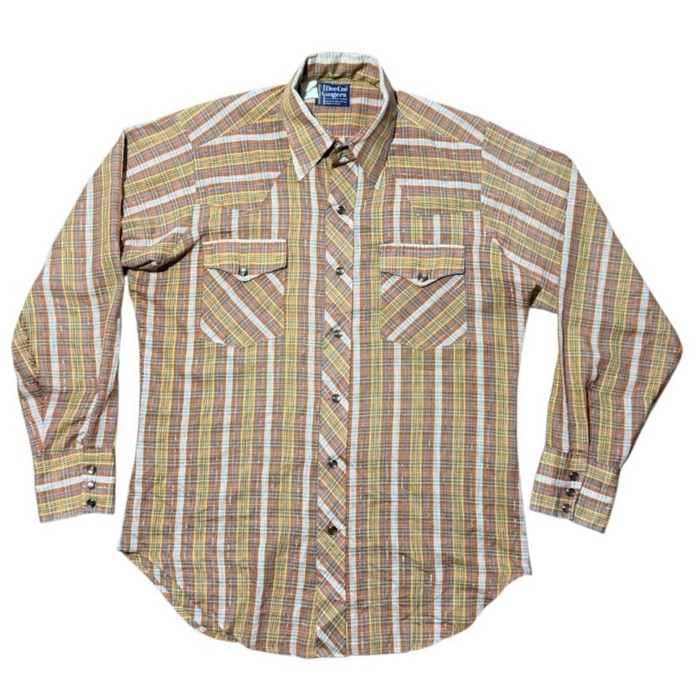 Vintage 70s Dee Cee Rangers Metallic Plaid Western Pearl Snap Button Up Shirt